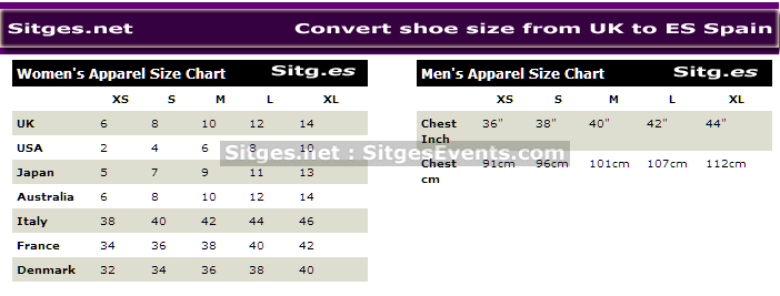 Spanish Clothing Size Conversion Chart