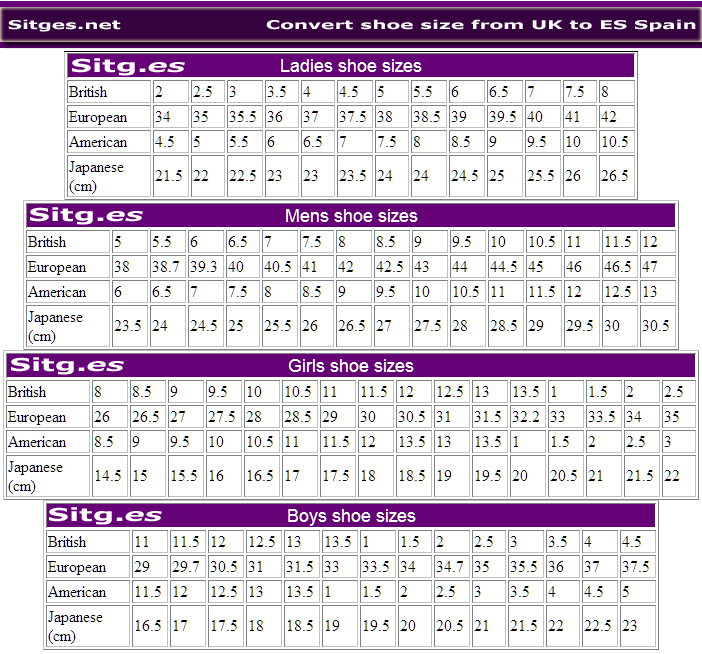 spanish shoe sizes